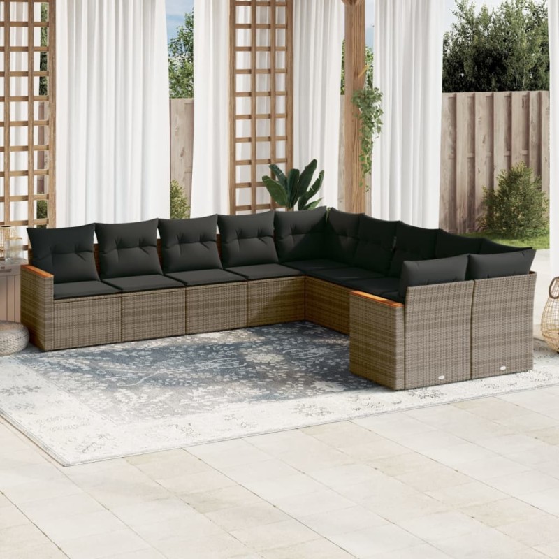 vidaXL Set de sofás de jardín 10 pzas con cojines ratán sintético gris vidaXL Set de sofás de jardín 10 pzas con cojines ratán sintético gris