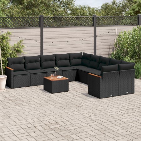 vidaXL Set de sofás de jardín 11 pzas y cojines ratán sintético negro
