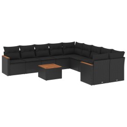 vidaXL Set de sofás de jardín 11 pzas y cojines ratán sintético negro