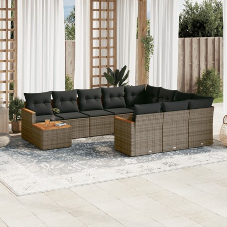 vidaXL Set de sofás de jardín 11 pzas y cojines ratán sintético gris