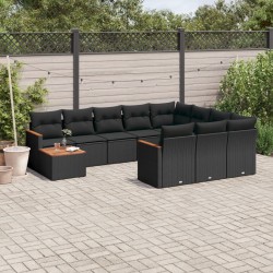 vidaXL Set de sofás de jardín 11 pzas y cojines ratán sintético negro