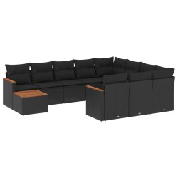 vidaXL Set de sofás de jardín 11 pzas y cojines ratán sintético negro