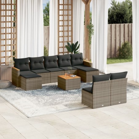 vidaXL Set de sofás de jardín 10 pzas con cojines ratán sintético gris
