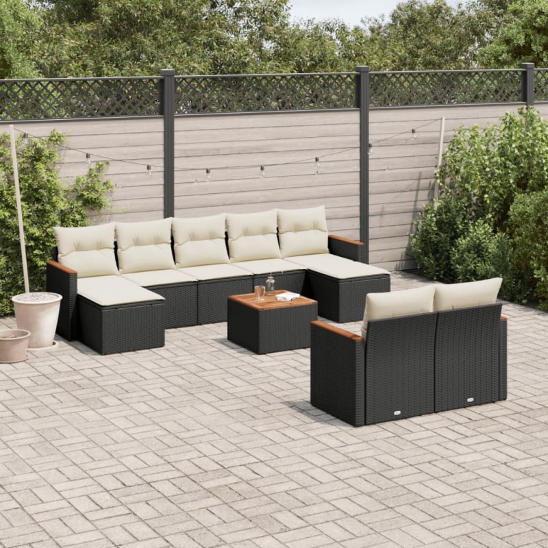 vidaXL Set de sofás de jardín 10 pzas cojines ratán sintético negro vidaXL Set de sofás de jardín 10 pzas cojines ratán sintético negro