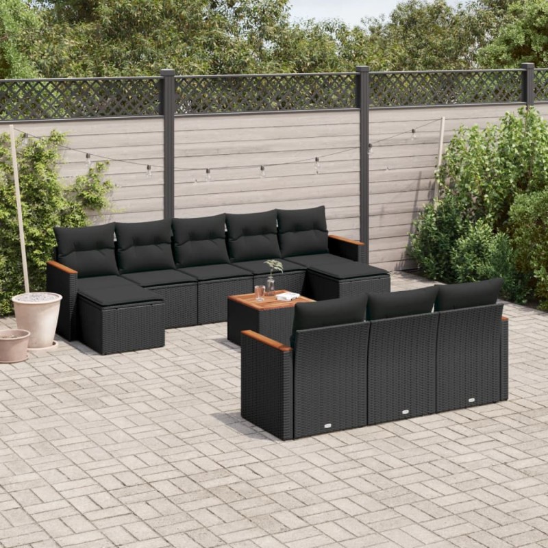 vidaXL Set de sofás de jardín 11 pzas y cojines ratán sintético negro vidaXL Set de sofás de jardín 11 pzas y cojines ratán sintético negro