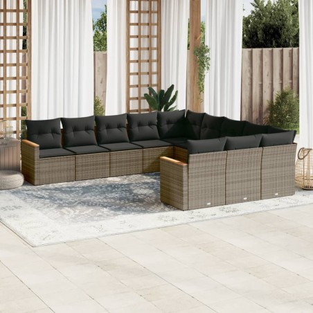 vidaXL Set de sofás de jardín 11 pzas y cojines ratán sintético gris