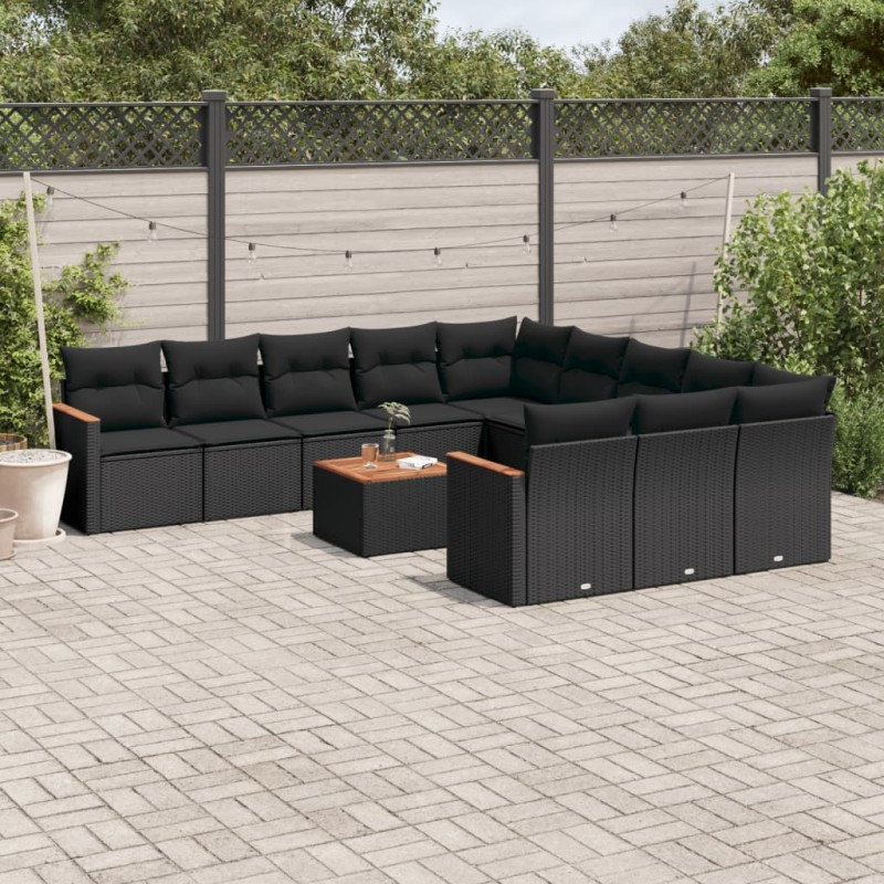 vidaXL Set de sofás de jardín 12 piezas cojines ratán sintético negro vidaXL Set de sofás de jardín 12 piezas cojines ratán sintético negro