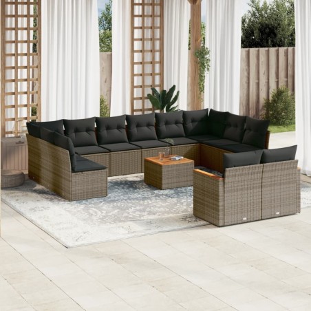 vidaXL Set sofás de jardín con cojines 13 piezas ratán sintético gris