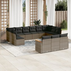 vidaXL Set sofás de jardín con cojines 13 piezas ratán sintético gris