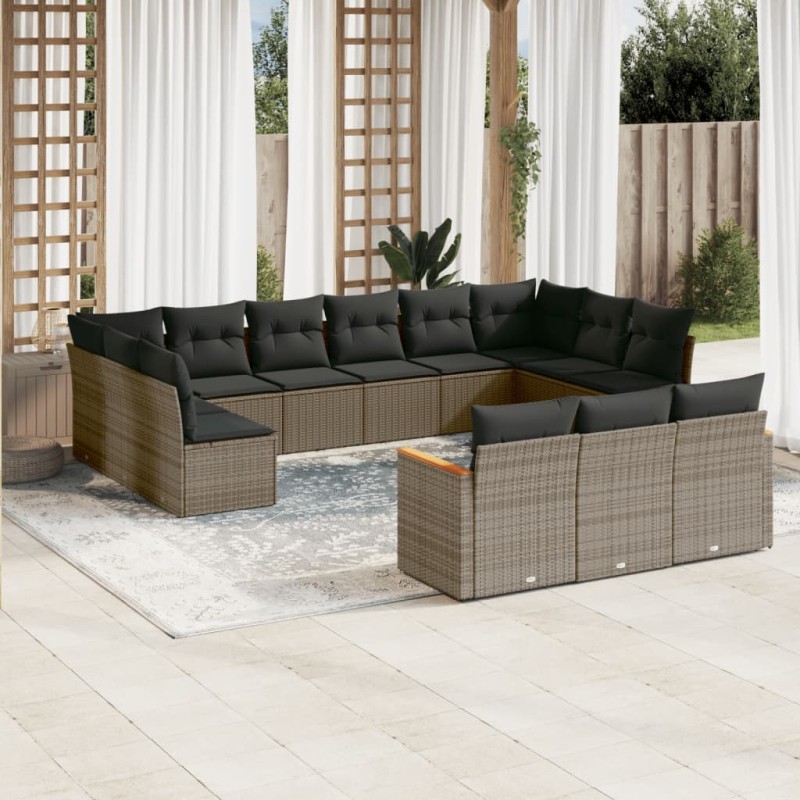 vidaXL Set sofás de jardín con cojines 13 piezas ratán sintético gris vidaXL Set sofás de jardín con cojines 13 piezas ratán sintético gris