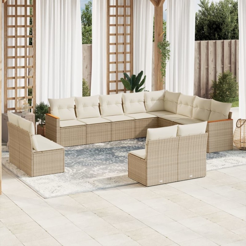 vidaXL Set de sofás de jardín 12 pzas y cojines ratán sintético marrón vidaXL Set de sofás de jardín 12 pzas y cojines ratán sintético marrón