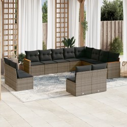 vidaXL Set de sofás de jardín 12 pzas con cojines ratán sintético gris