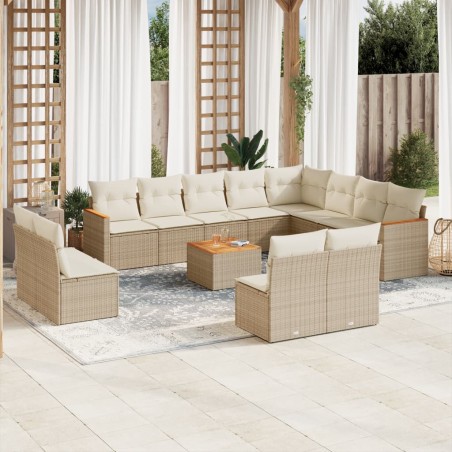 vidaXL Set sofás de jardín con cojines 13 pzas ratán sintético beige