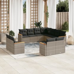 vidaXL Set de sofás de jardín 11 pzas y cojines ratán sintético gris