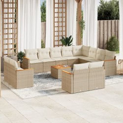 vidaXL Set sofás de jardín con cojines 13 pzas ratán sintético beige