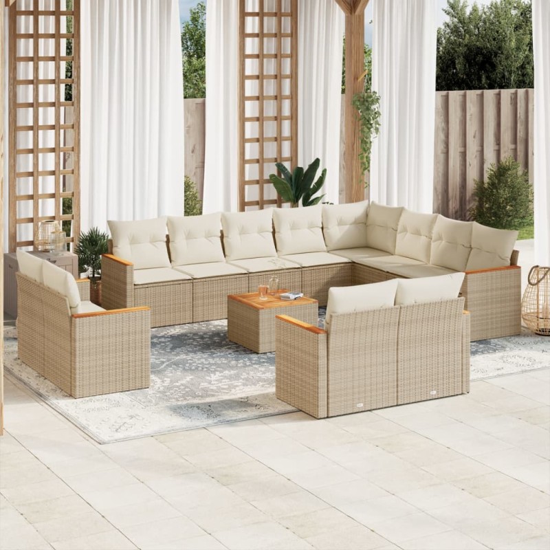 vidaXL Set sofás de jardín con cojines 13 pzas ratán sintético beige