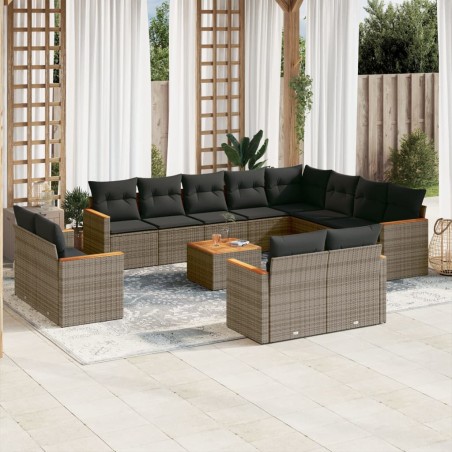 vidaXL Set sofás de jardín con cojines 13 piezas ratán sintético gris