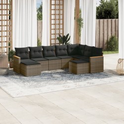vidaXL Set de muebles de jardín 9 pzas y cojines ratán sintético gris