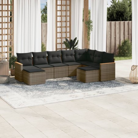 vidaXL Set de muebles de jardín 9 pzas y cojines ratán sintético gris