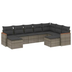vidaXL Set de muebles de jardín 9 pzas y cojines ratán sintético gris