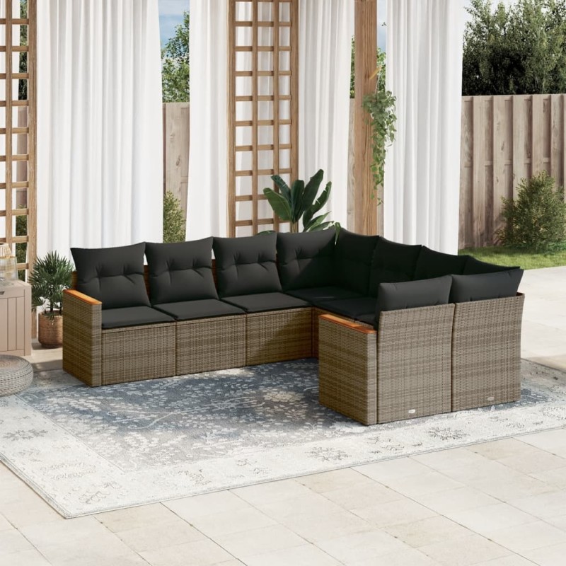 vidaXL Set de sofás de jardín 8 pzas y cojines ratán sintético gris vidaXL Set de sofás de jardín 8 pzas y cojines ratán sintético gris