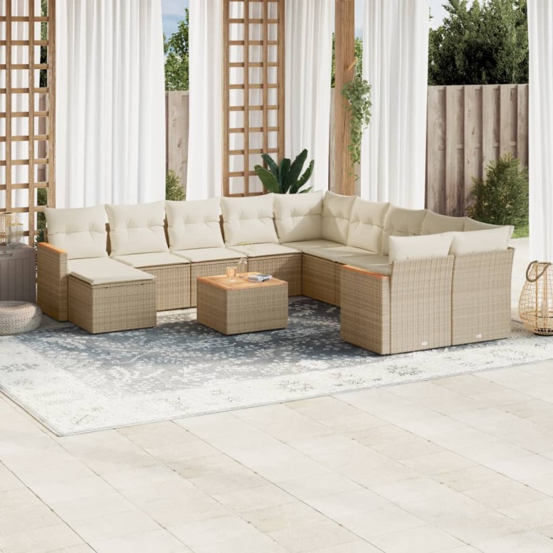 vidaXL Set de sofás de jardín 12 pzas y cojines ratán sintético marrón vidaXL Set de sofás de jardín 12 pzas y cojines ratán sintético marrón