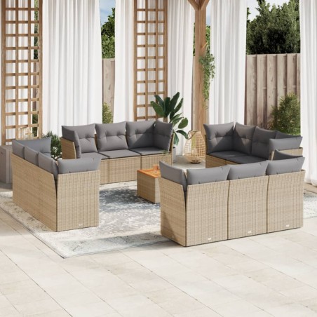 vidaXL Juego de sofás jardín con cojines beige mezcla 13 pzas ratán PE