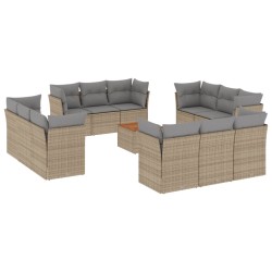 vidaXL Juego de sofás jardín con cojines beige mezcla 13 pzas ratán PE