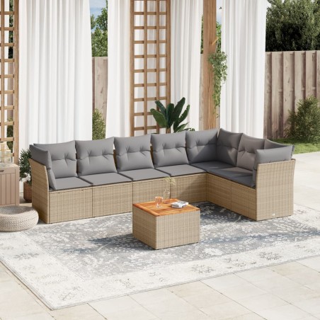 vidaXL Juego de sofás jardín con cojines beige mezcla 8 pzas ratán PE