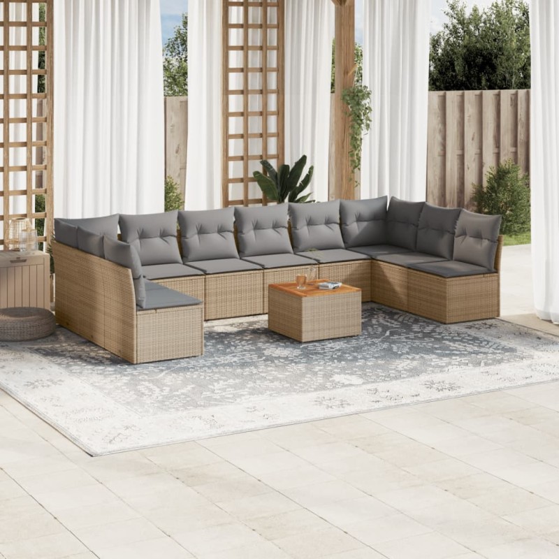 vidaXL Juego de sofás jardín con cojines beige mezcla 11 pzas ratán PE vidaXL Juego de sofás jardín con cojines beige mezcla 11 pzas ratán PE