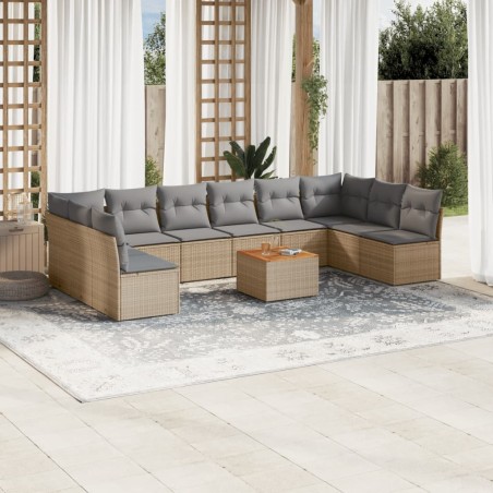 vidaXL Juego de sofás jardín con cojines beige mezcla 11 pzas ratán PE