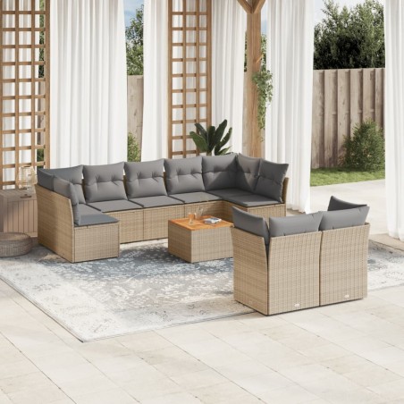 vidaXL Juego de sofás jardín con cojines beige 10 pzas ratán sintético