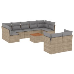 vidaXL Juego de sofás jardín con cojines beige 10 pzas ratán sintético