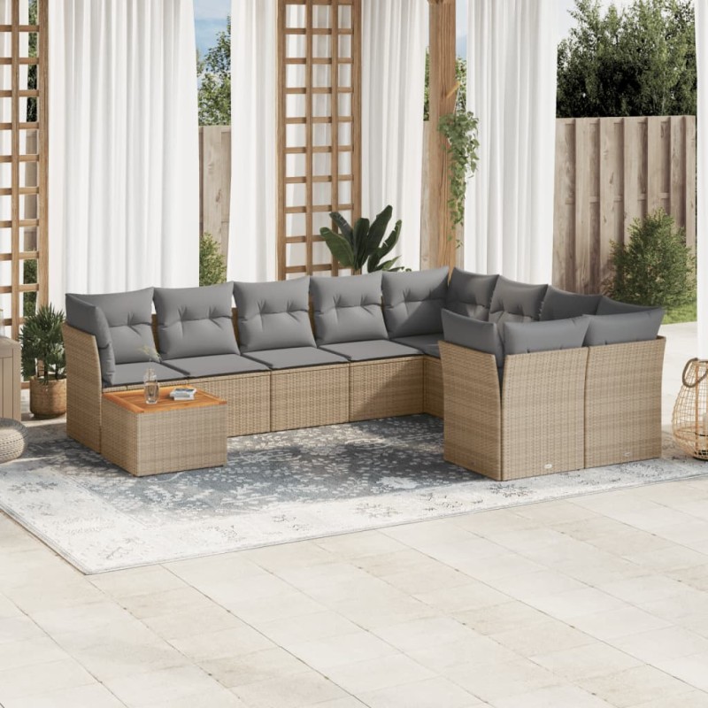 vidaXL Juego de sofás jardín con cojines beige 10 pzas ratán sintético vidaXL Juego de sofás jardín con cojines beige 10 pzas ratán sintético