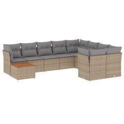 vidaXL Juego de sofás jardín con cojines beige 10 pzas ratán sintético