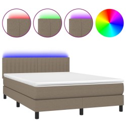 vidaXL Cama box spring colchón y luces LED tela gris taupe 140x190 cm