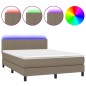 vidaXL Cama box spring colchón y luces LED tela gris taupe 140x190 cm
