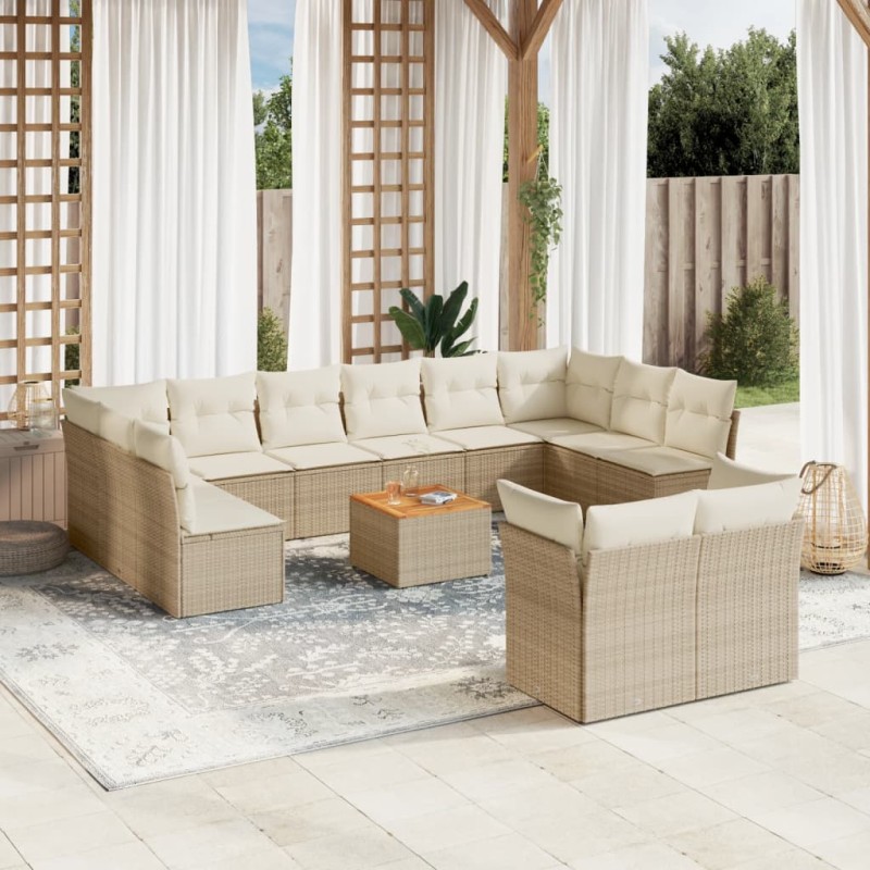 vidaXL Set sofás de jardín con cojines 13 pzas ratán sintético beige vidaXL Set sofás de jardín con cojines 13 pzas ratán sintético beige