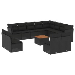 vidaXL Set de sofás de jardín y cojines 13 pzas ratán sintético negro