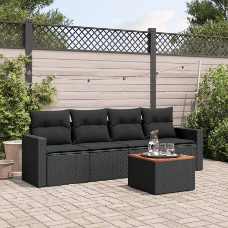 vidaXL Set de muebles de jardín 5 pzas y cojines ratán sintético negro