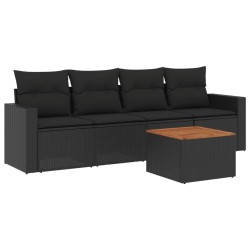 vidaXL Set de muebles de jardín 5 pzas y cojines ratán sintético negro