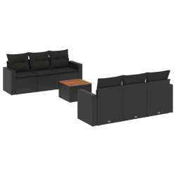 vidaXL Set de comedor de jardín 7 pzas y cojines ratán sintético negro