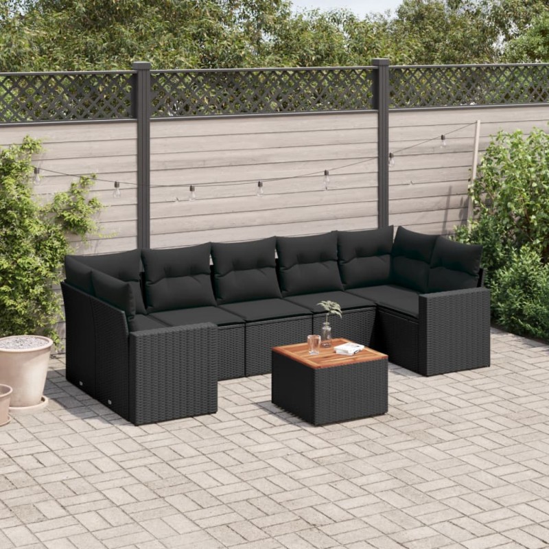 vidaXL Set de sofás de jardín 8 piezas y cojines ratán sintético negro vidaXL Set de sofás de jardín 8 piezas y cojines ratán sintético negro