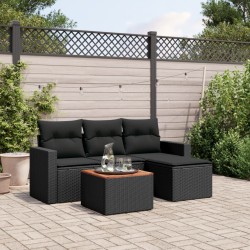 vidaXL Set de muebles de jardín 5 pzas y cojines ratán sintético negro