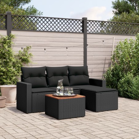 vidaXL Set de muebles de jardín 5 pzas y cojines ratán sintético negro