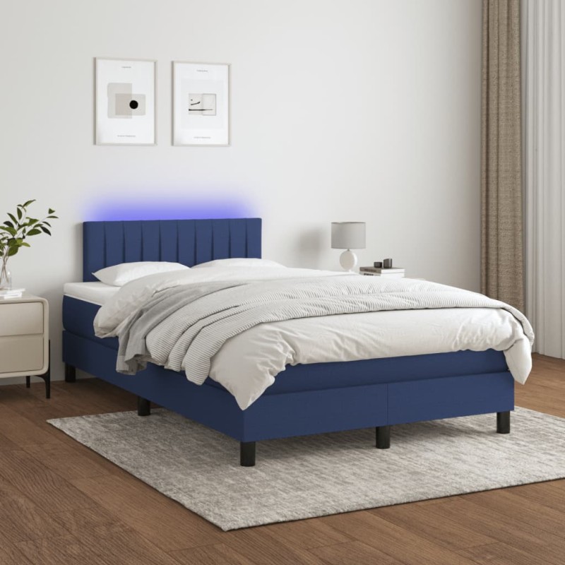 vidaXL Cama box spring con colchón y LED tela azul 120x200 cm vidaXL Cama box spring con colchón y LED tela azul 120x200 cm