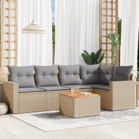 vidaXL Juego de sofás jardín con cojines beige mezcla 6 pzas ratán PE