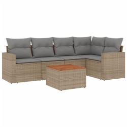 vidaXL Juego de sofás jardín con cojines beige mezcla 6 pzas ratán PE