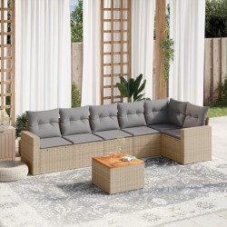vidaXL Juego de sofás jardín con cojines beige mezcla 7 pzas ratán PE