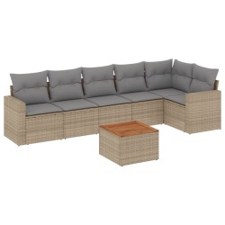 vidaXL Juego de sofás jardín con cojines beige mezcla 7 pzas ratán PE